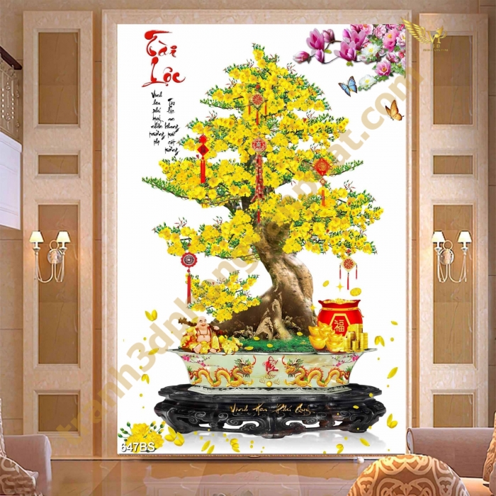 TRANH GẠCH 3D HOA MAI VÀNG – MANG SẮC XUÂN, ĐÓN TÀI LỘC 