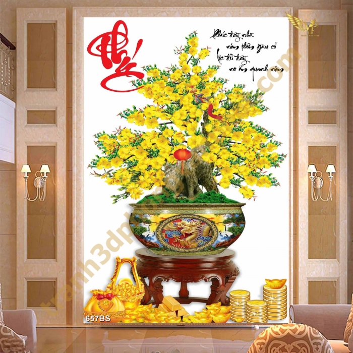 Tranh gạch 3D Hoa Mai Vàng 