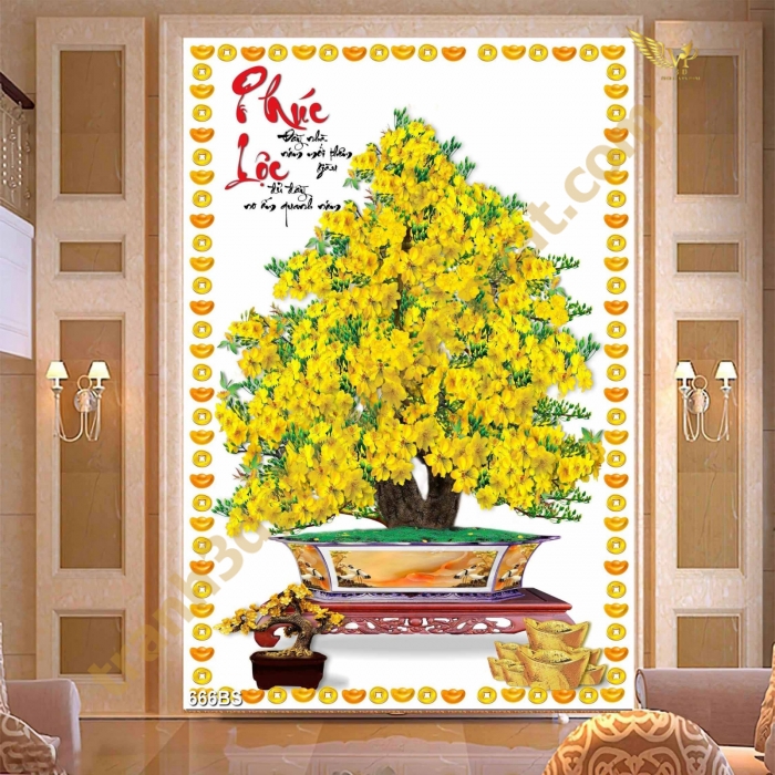 TRANH GẠCH 3D HOA MAI VÀNG – MANG SẮC XUÂN, ĐÓN TÀI LỘC 