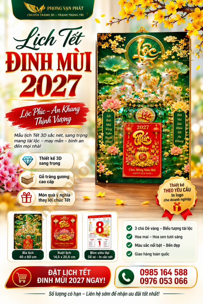 LỊCH TẾT ĐINH MÙI 2027 CAO CẤP – LỊCH GỖ TRÁNG GƯƠNG 2027 ĐẸP, SANG TRỌNG