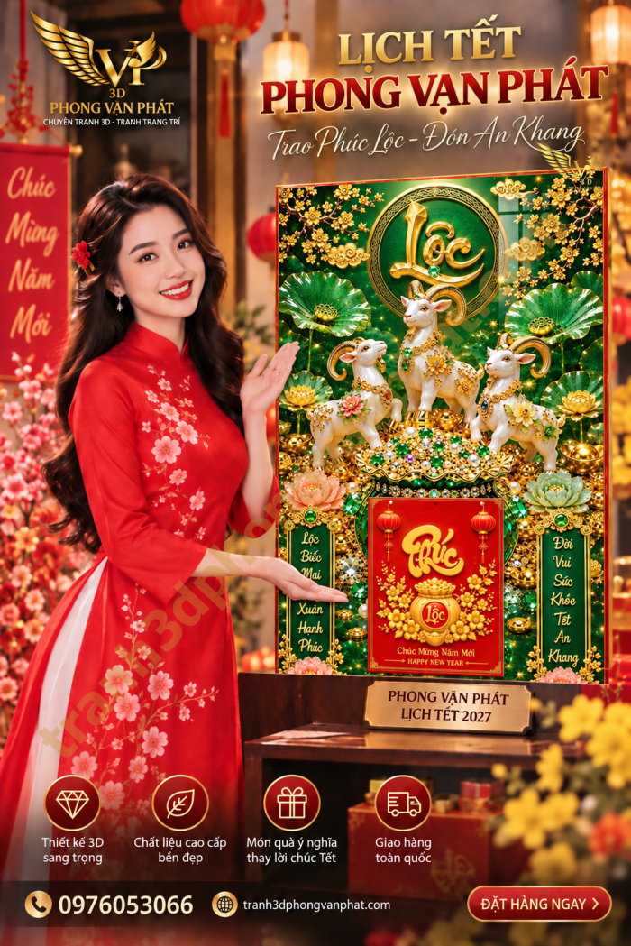 Đỉnh Cao Lịch Tết 2027: Lịch Gỗ Tráng Gương Đinh Mùi 3D Phong Vạn Phát