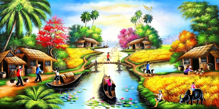 Tranh mùa gặt lúa - PVP_TDQ024