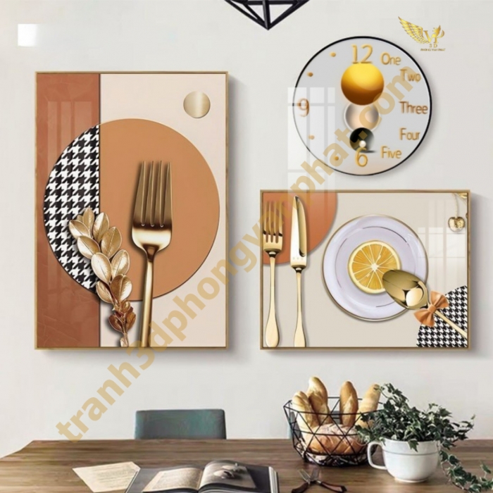Đồng hồ treo tường, tranh  kết hợp đồng hồ tráng gương, combo3 tranh kết hợp đồng hồ