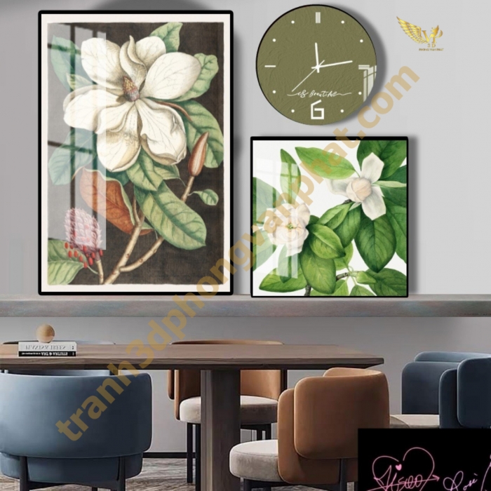 Đồng hồ treo tường, tranh  kết hợp đồng hồ tráng gương, combo3 tranh kết hợp đồng hồ (1)