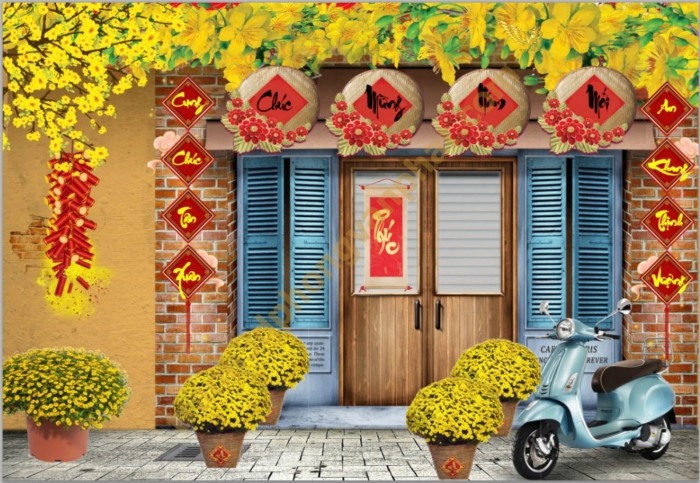 Trang trí Phông nền ngày tết và Backgroup cho sân khấu tiệc tất niên