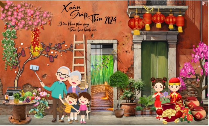 Trang trí Phông nền ngày tết và Backgroup cho sân khấu tiệc tất niên