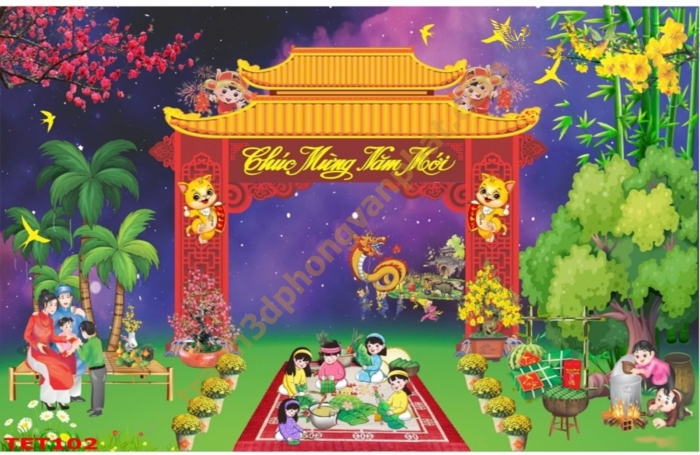 Trang trí Phông nền ngày tết và Backgroup cho sân khấu tiệc tất niên
