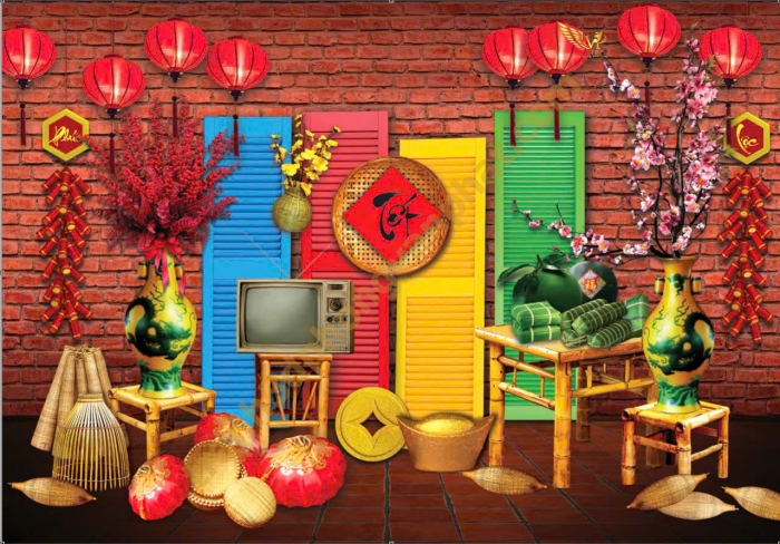 Trang trí Phông nền ngày tết và Backgroup cho sân khấu tiệc tất niên
