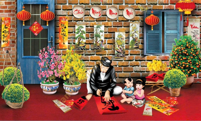 Trang trí Phông nền ngày tết và Backgroup cho sân khấu tiệc tất niên
