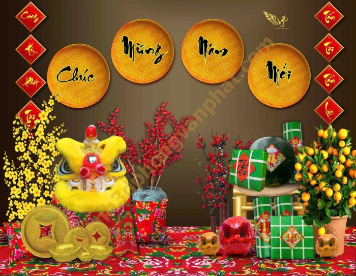 Trang trí Phông nền ngày tết và Backgroup cho sân khấu tiệc tất niên