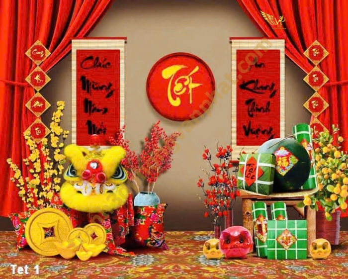 Trang trí Phông nền ngày tết và Backgroup cho sân khấu tiệc tất niên